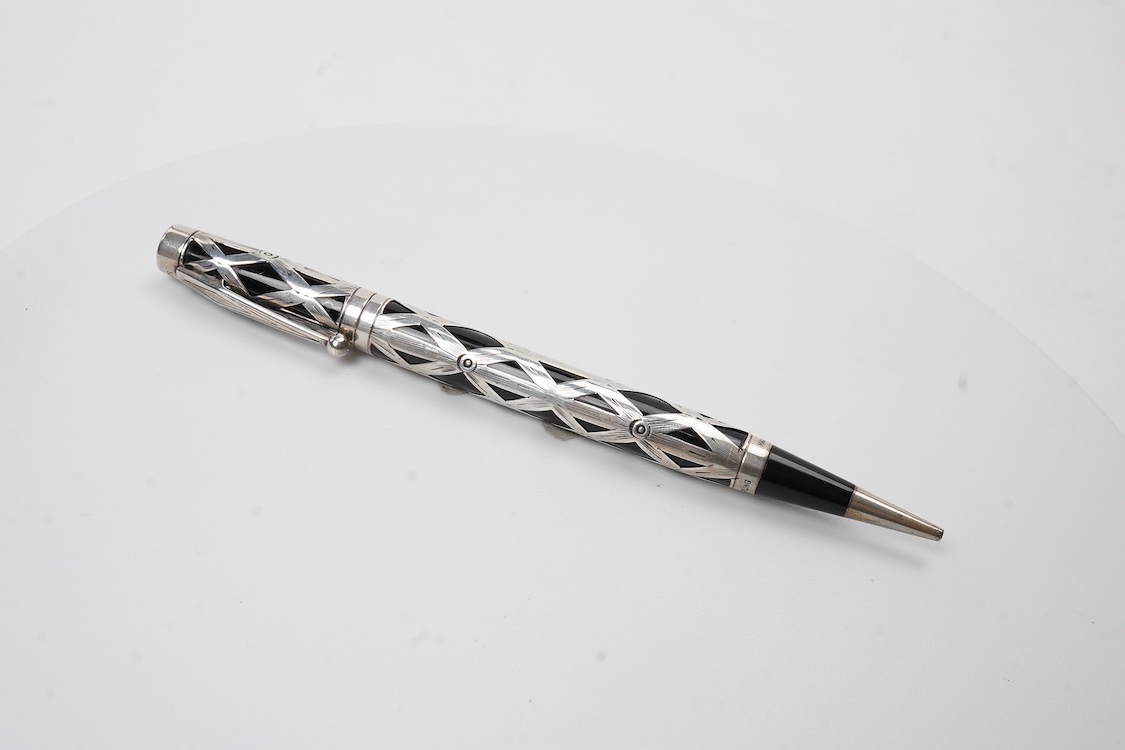 A rare Waterman Sterling silver filigree pencil with 'coffin' clip